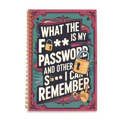1pc Fun Password Protection Notebook 'What Is My Password?' Design, With Lock And Key Illustration, Spiral-Bound Planner