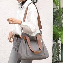Bolso tote multifuncional de lona de gran capacidad para mujer - Gris - Ver 3