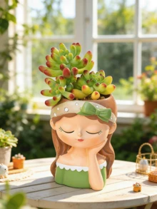 逼真的人头造型多肉植物盆栽，可爱树脂仙人掌花盆，创意装饰，男女皆宜，非常适合办公室和花园装饰。 - B - 查看 11