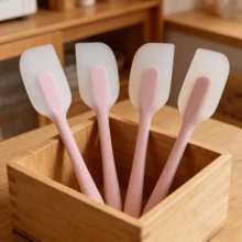 8.2 Inch Mini Silicone Spatula, 450°F Heat Resistant Flexible Scraper, Non-Stick Flip Turner For Precise Baking/Spreading/Mixing, Dishwasher Kitchen Tool (Pink/Mint Blue) [2/4 Pcs Set] - Pink - View 2