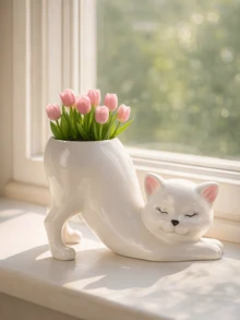1个可爱猫咪造型花盆，创意动物花盆，适合室内花园、书桌、客厅、窗台、家居装饰 - A - 查看 12