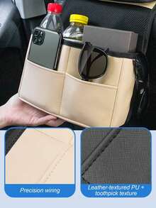 汽车座椅靠背收纳袋，头枕内嵌式设计，PU皮革网布材质，多口袋设计，可放置水瓶、手机、纸巾等，时尚百搭。 - 椅背收納袋 - 查看 10