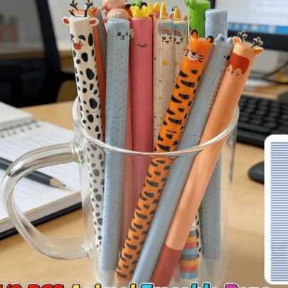 5pcs Assorted Animal Shaped Erasable Ballpoint Pens, 0.7mm Blue Refill, Smooth Writing, Easy To Erase, Suitable For Students Exams, Homework, Note-Taking, School Supplies/Christmas Gift/Valentine's Day Gift