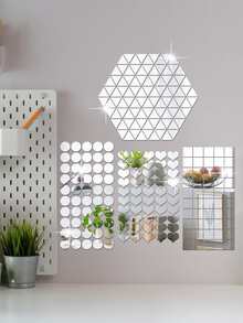 200 Pieces Of Small Triangular, Circular, Square, Heart-Shaped Combination Mirror Wall Stickers - 1mm - View 1