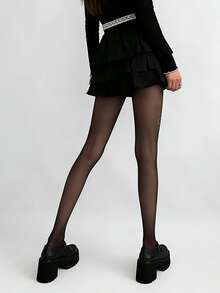 女士蝴蝶结烫钻性感黑色丝袜，Pure Desire 超薄防勾丝底裤袜，镶钻透明紧身黑色连裤袜 - 彩色 - 查看 4