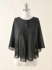 1 chiếc khăn choàng ngắn bằng chiffon dành cho nữ, áo khoác cardigan mùa hè để phối cùng váy, áo choàng chống nắng cho váy dạ hội. - màu đen - Xem 2