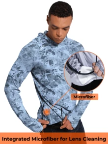 RODEEL Sweatshirt Hoodie Outdoor Pria dengan Masker Wajah dan Pelindung Leher, Lubang Jempol, Lembut & Ringan, Elastis 4 Arah untuk Musim Gugur - Baby Blue - View 6