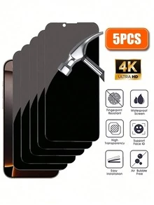 5 piezas Protector de pantalla de vidrio templado con privacidad, compatible con iPhone 17/15/16/14/11/12/13 Pro Max, vidrio templado anti-espionaje, también se ajusta a XS Max/XR/X/15/7/8 Plus/SE/16e, regalo de cumpleaños, accesorios para teléfono - Negro - Ver 45