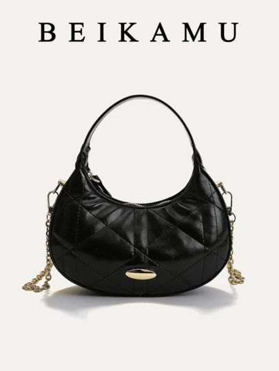 BEIKAMU 새로운 솔리드 컬러 롬버스 겨드랑이 가방, 체인 스트랩 다용도 핸드백 초승달 숄더백, 대학, 통근, 쇼핑, 산책, 일상 사용에 적합