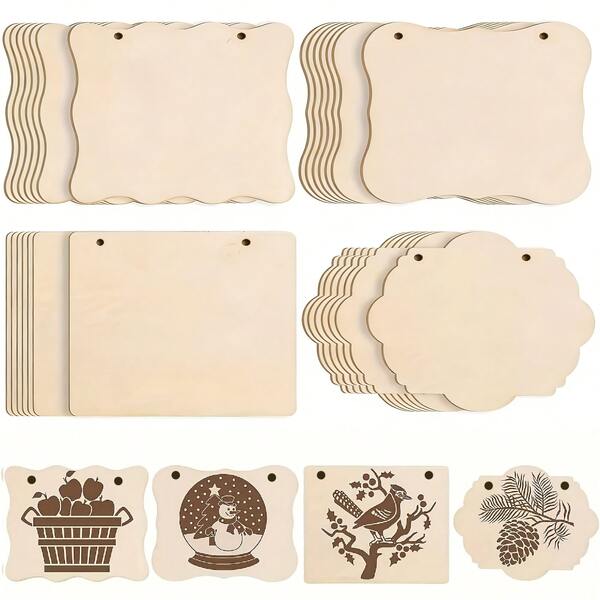 60 piezas de rebanadas de madera en blanco asimétricas - Piezas de madera artesanales, adecuadas para pintar posavasos, decoraciones, decoración de pared del hogar, proyectos de talla de madera y materiales para hacer regalos navideños