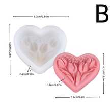 3D心形郁金香花卉硅胶模具，多用途模具，适用于蜡烛、肥皂、石膏和树脂工艺品，适合家居装饰、婚礼和节日DIY礼物、情人节和母亲节礼物 - A - 查看 8