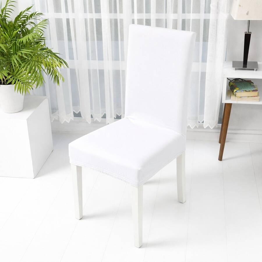 Single Chair Cover Standart Size - 96% Cotton 4% Elastan - Made In Turkiye - White - View 1