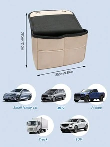 汽车座椅靠背收纳袋，头枕内嵌式设计，PU皮革网布材质，多口袋设计，可放置水瓶、手机、纸巾等，时尚百搭。 - 椅背收納袋 - 查看 3