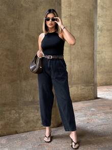 Saina Office 8295 Plus Size Women's Straight Mom Jeans Without Rips - Black - View 1