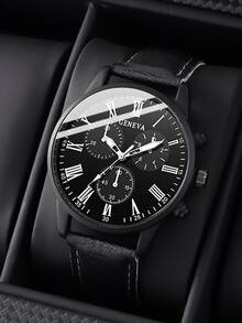 Casual Fashion Quartz Watch, Wallet And Keychain Set For Teenagers, PU Leather Strap, Round Alloy Case, Suitable As Holiday Gift, Daily Gathering, Music Festival, Party - Black - View 5