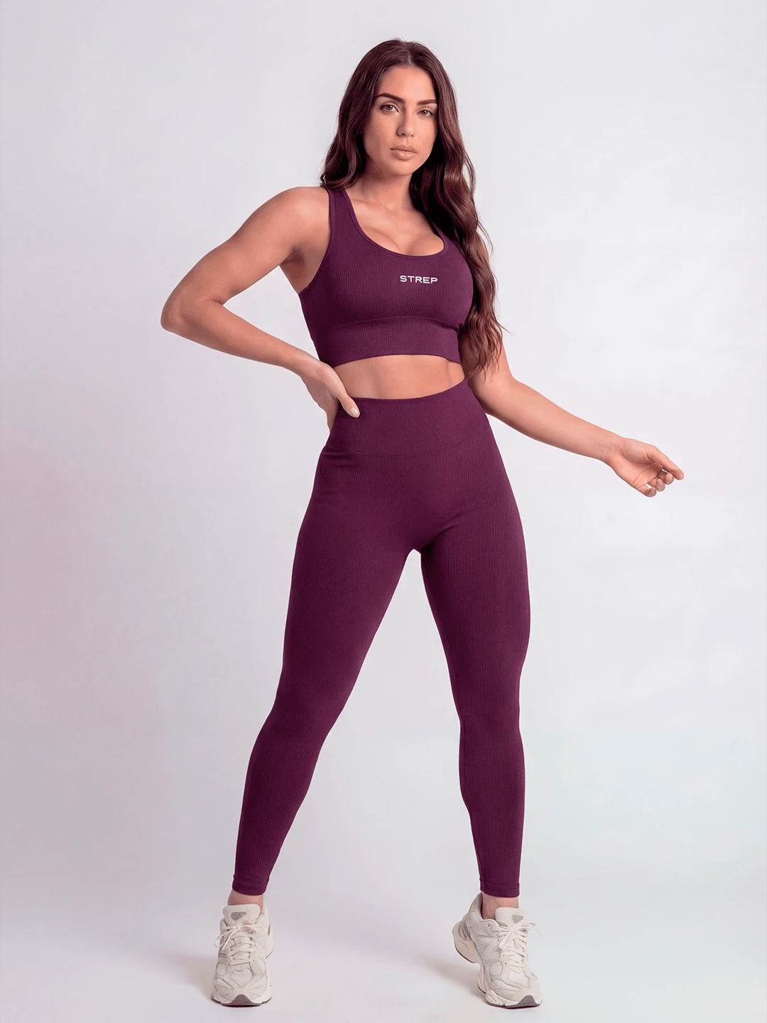 Women's Set: Top And Leggings In Non-See-Through Spandex - Burdeos - Ver 1