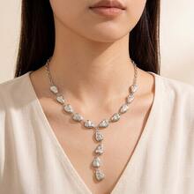 巴洛克不对称吊坠流苏项链，时尚金属Y形水滴项链，女士饰品 - 項鍊 - 查看 3