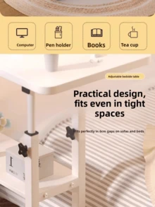 Adjustable Height Standing Desk With Wheels, Mobile Laptop Table, Sturdy Metal Frame, Spacious Home Office Desk, Suitable For Use With Sofa - White Wood Top, Painted Surface - Multicolor - View 6