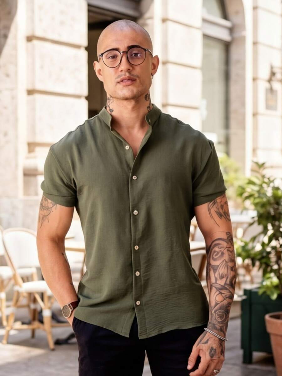 Men Shirts - 墨綠色 - 查看 1
