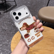 1个可爱苹果香肠狗图案白色闪粉手机壳，兼容 11、11 Pro、11 Pro Max、12、12 Pro、12 Pro Max、13、13 Pro、13 Pro Max、14、14 Pro、14 Plus、14 Pro Max、15、15 Pro、15 Plus、16、16 Pro、16 Pro Max、17、17 Pro、17 Air、17 Pro Max - 彩色 - 查看 1