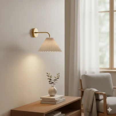 1/2pcs Nordic Pleated Wall Lamp, Artistic Decorative Ambient Light, E27 Socket, Hard-Wired Connection, Bedroom, Study, Corridor Lighting, Hotel & Home Decor Wall Light (Bulb Not Included)