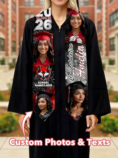 Personalizado Graduación con logotipo/foto de texto, Faja de graduación personalizada Clase de 2026, Faja de felicitación personalizada Clase de 2026, Chal de punto para ceremonia, fiesta, diseño de puntas puntiagudas, lavable a máquina, texto personalizado Grad, Regalo para graduado, Clase de 2026