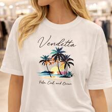 Camiseta de algodón para mujer con estampado de la palmera Vendetta al atardecer, ideal para uso diario, regalos de cumpleaños, regalos de Navidad, regalos de Halloween o como camiseta conmemorativa para amigos o seres queridos. También es adecuada como suéter. Entrega rápida. - Blanco - Ver 6