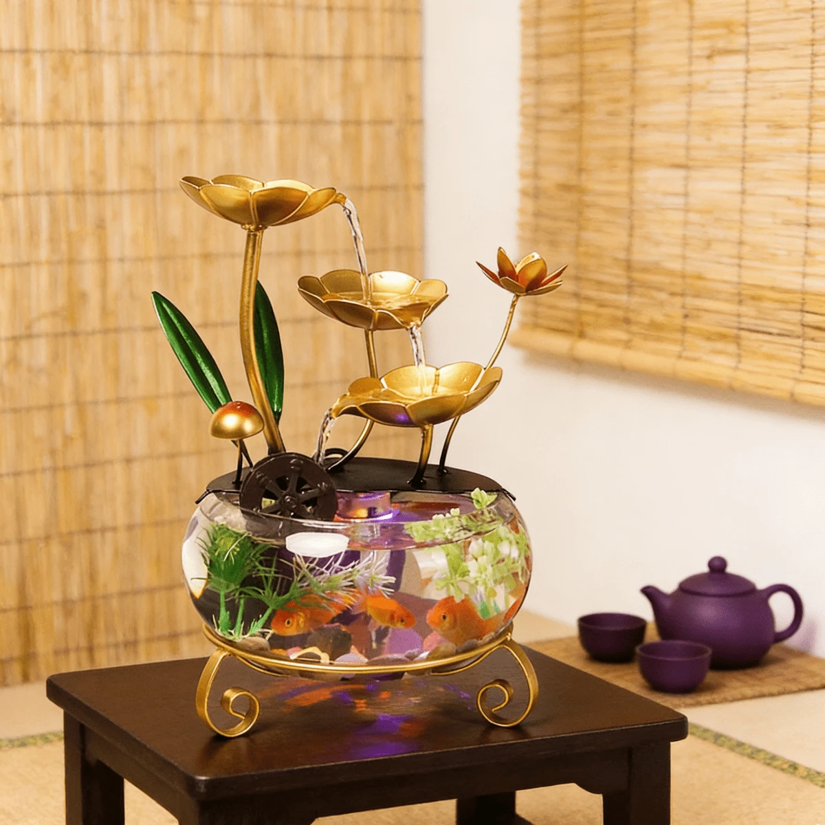 Outdoor Garden Desktop Fountain Waterfall Decoration | Glass Fish Tank With Water Wheel, Office, Living Room, Balcony Decoration Accessories, Perfect Gift For Housewarming And Opening, Ideal Gift For Christmas, Halloween And Other Holidays - JS015 - 查看 1