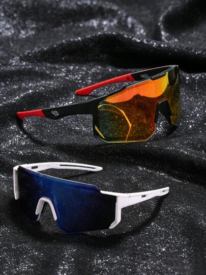 2pcs Square Large Frame Multi-Color Fashion Cycling Sports Eyeglasses, Stylish Eyeglasses Suitable For Cycling, Driving, Hiking, Sports, And Fashionable