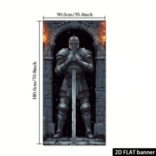 1pc Medieval Knight 2D Door Banner, Polyester, 35.4x70.9 Inches, Multipurpose Indoor Outdoor Decor, Suitable For Wedding, Birthday, Anniversary, Bachelor Party, Authentic Knight Image, Durable Castle Theme Party Background - View 5