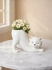 1个可爱猫咪造型花盆，创意动物花盆，适合室内花园、书桌、客厅、窗台、家居装饰 - A - 查看 5