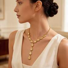 巴洛克不对称吊坠流苏项链，时尚金属Y形水滴项链，女士饰品 - 項鍊 - 查看 4