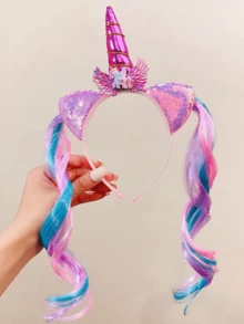 1pc Unicorn Headband, Princess Unicorn Wig, Halloween Party Performance Prop, Sequin Shell Hair Accessory Hair Band Hair Hoop,Summer,Holiday,Travel,Festival,Birthday - Multicolor - View 8