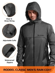 RODEEL Giacca da pioggia da ciclismo da uomo, design rifrangente, asciugatura rapida, durevole, leggera, ideale per attività all'aperto come pesca, costruzione, giardinaggio - Grigio - Visualizzare 3