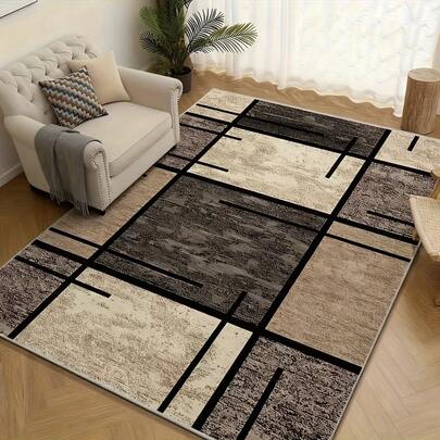 Mother's Day Limited Edition: 1pc Patchwork Geometric Pattern Thickened Carpet, Plush Carpet, Thick Carpet, Suitable For Autumn/Winter, Living Room Carpet, Area Rug, Decorative Mat, Washable