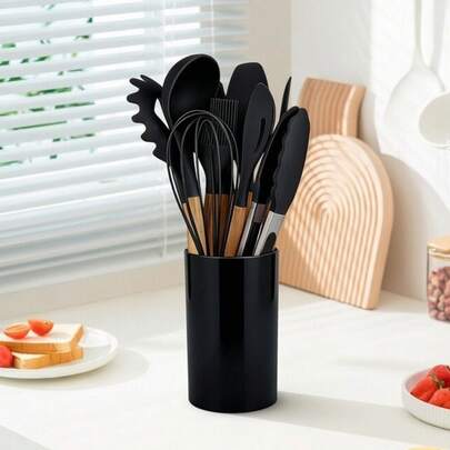 Complete 33-Piece Silicone Kitchen & Baking Set With Wooden Handles & Storage Bucket, Non-Stick Heat Resistant Cooking Tools For Home, Camping & Daily Use, Perfect Gift For Mother's Day, Father's Day & Housewarming