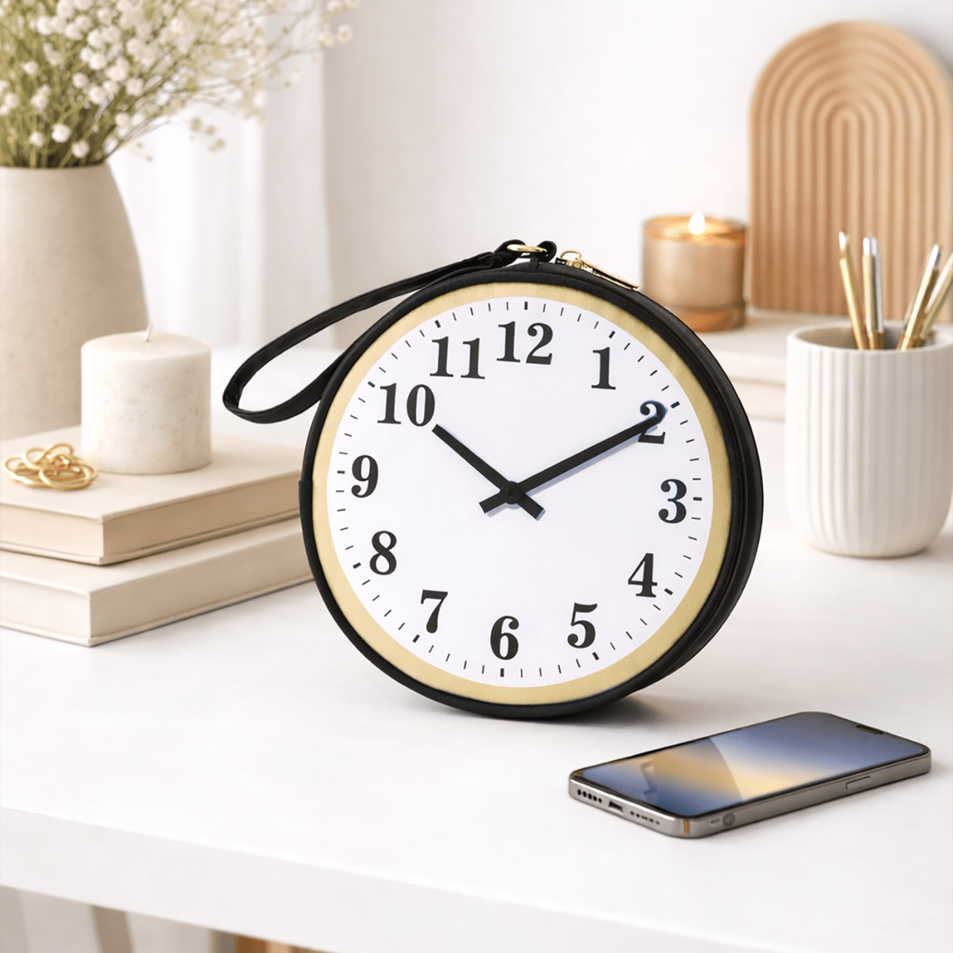 Creative Clock Shaped Women's Handbag, Novel Round Wristlet Clutch, Fashionable Personalized Clutch Suitable For Street, Party, Travel And Daily Outfit