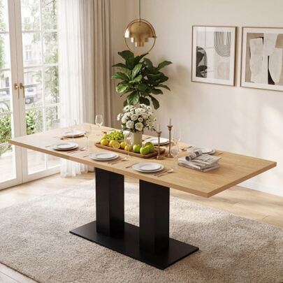 Extendable Dining Table, 140/180 X 70 Cm, Ideal For 6 To 8 People, Rectangular Shape, Thick Top, Simple Style, For Dining Room, Kitchen Or Living Room, Natural Wood Color