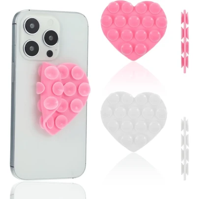 1/2/3pcs Silicone Suction Cup Phone Holder, Double-Sided Sticky Without Sticker, Heart/Love Shape, Strong Suction Cup, Hands-Free For Selfie & Video, Available In Pink, Light Pink, Black, White, Transparent