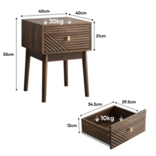 Modern Mid-Century Style Walnut Bedside Table With Metal Handles, 40 X 40 X 55 Cm, Set Of 2. - Camel - View 2