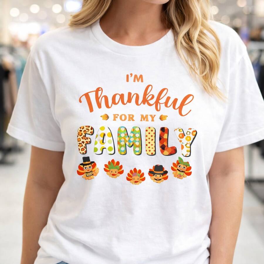 Camiseta de algodón para mujer "Estoy agradecido por mi familia" para el Día de Acción de Gracias, uso diario, regalos de cumpleaños, regalos de Navidad, regalos de Halloween o como camiseta conmemorativa para amigos o seres queridos. También es adecuada como suéter. Entrega rápida. - Blanco - Ver 1
