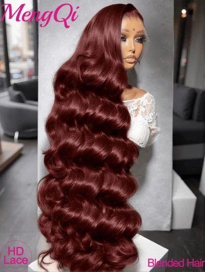 Burgundy Color Lace Front Wig Human Blended Hair 13x4 Body Wave HD Lace Frontal Wigs 99J Wigs Human Blended Hair For Women Pre Plucked With Baby Hair 200% Density Body Wave Lace Front Wigs Human Blended Hair