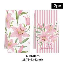 2pcs Pink Lily Flower Pattern Kitchen Towels, Soft Polyester Material Dish Cloths, Suitable For Kitchen Decor, Cleaning, Holiday Party Decoration, Kitchen & Bathroom Essentials, Home Decor, Housewarming Gift - Multicolor - View 3