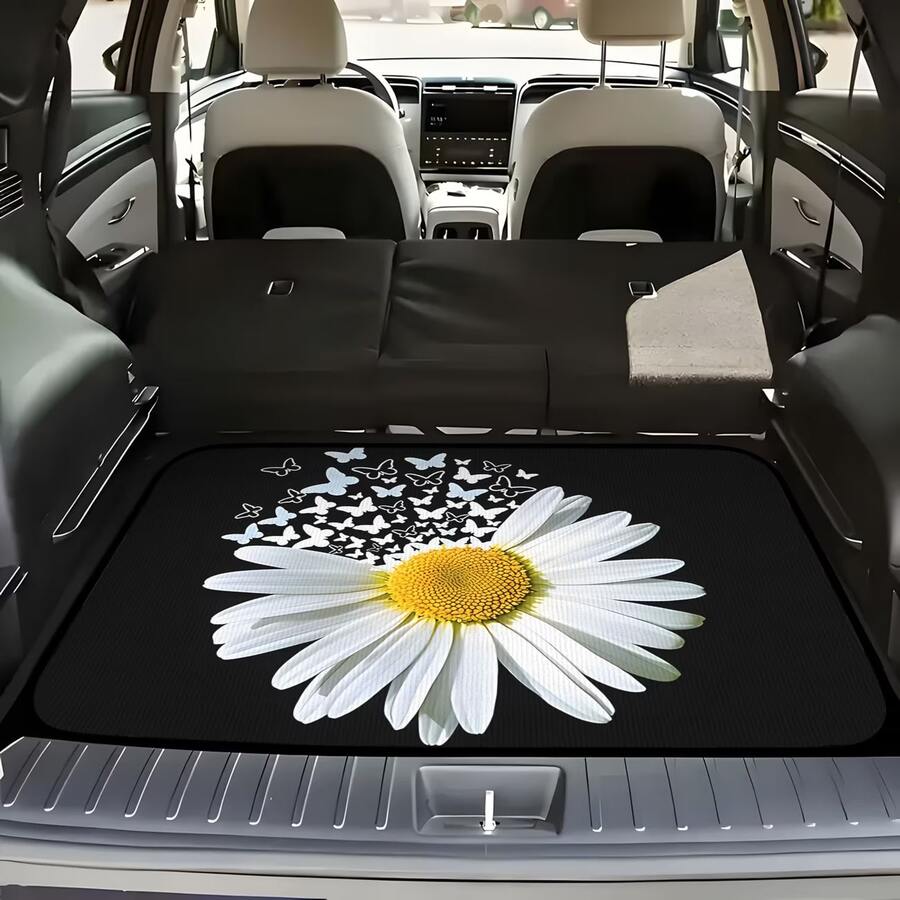 1 buah Alas Bagasi Mobil Motif Bunga Daisy dan Kupu-kupu - Alas Bagasi Anti Debu | Pelindung Bagasi Universal, Solusi Penyimpanan Mobil, Motif Bunga, Bahan Tahan Lama, Mudah Dibersihkan, Perlengkapan Perjalanan, Pecinta Kendaraan - alas bagasi - View 1