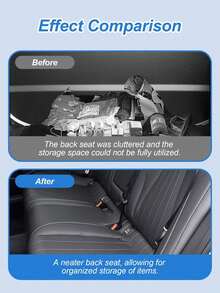 汽车座椅靠背收纳袋，头枕内嵌式设计，PU皮革网布材质，多口袋设计，可放置水瓶、手机、纸巾等，时尚百搭。 - 椅背收納袋 - 查看 9