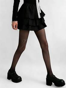 女士蝴蝶结烫钻性感黑色丝袜，Pure Desire 超薄防勾丝底裤袜，镶钻透明紧身黑色连裤袜 - 彩色 - 查看 3