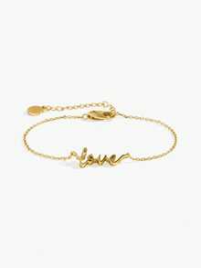 Exquisita joyería del Día de San Valentín Pulsera única de plata de ley S925 chapada en oro de 18K con forma de AMOR para mujeres - Pulsera con forma de AMOR - Ver 9