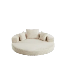 A Versatile Two-In-One Sofa Bed, Ideal For Compact Living Spaces, That Can Be Used As Both A Semi-Circular Sofa And A Round Daybed. The Armrests Feature Fabric Pockets. - White - View 5