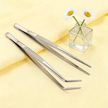 A Set Of 2pcs Lengthened Stainless Steel Tweezers-Multi-Purpose Tea Art Cr Tweezers, Aquatic Plants Landscape Tools Succulent Tweezers - C-Silver - View 1
