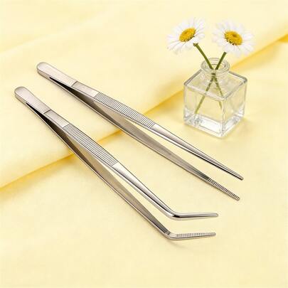 A Set Of 2pcs Lengthened Stainless Steel Tweezers-Multi-Purpose Tea Art Cr Tweezers, Aquatic Plants Landscape Tools Succulent Tweezers